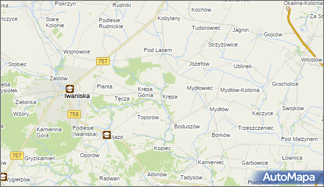 mapa Krępa gmina Iwaniska, Krępa gmina Iwaniska na mapie Targeo