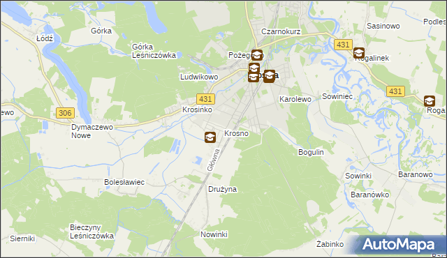 mapa Krosno gmina Mosina, Krosno gmina Mosina na mapie Targeo