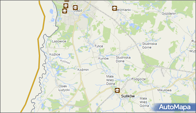 mapa Kunów gmina Zgorzelec, Kunów gmina Zgorzelec na mapie Targeo
