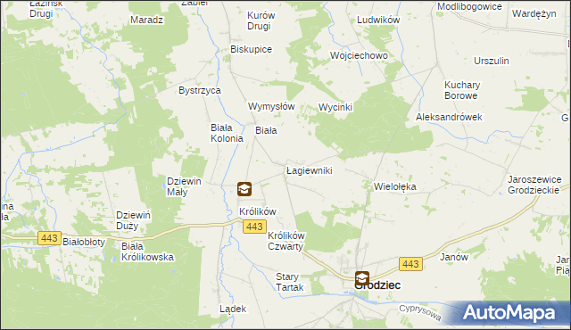 mapa Łagiewniki gmina Grodziec, Łagiewniki gmina Grodziec na mapie Targeo