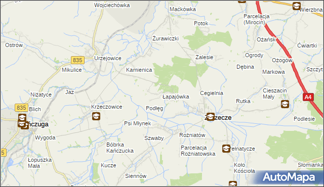 mapa Łapajówka gmina Zarzecze, Łapajówka gmina Zarzecze na mapie Targeo