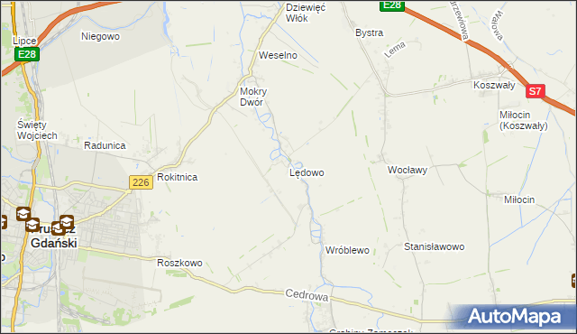 mapa Lędowo gmina Pruszcz Gdański, Lędowo gmina Pruszcz Gdański na mapie Targeo