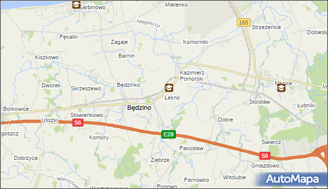mapa Łekno gmina Będzino, Łekno gmina Będzino na mapie Targeo