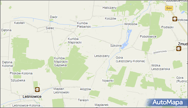 mapa Leszczany gmina Żmudź, Leszczany gmina Żmudź na mapie Targeo