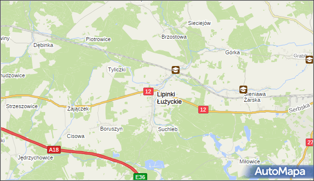 mapa Lipinki Łużyckie, Lipinki Łużyckie na mapie Targeo