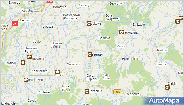 mapa Lipinki powiat gorlicki, Lipinki powiat gorlicki na mapie Targeo