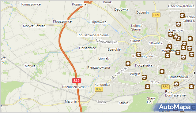 mapa Lipniak gmina Konopnica, Lipniak gmina Konopnica na mapie Targeo