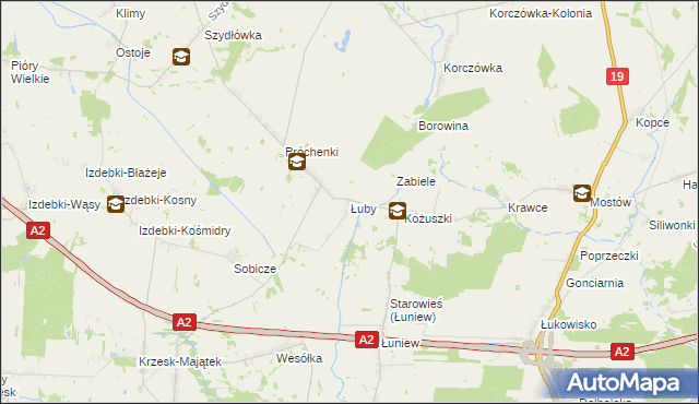 mapa Łuby gmina Międzyrzec Podlaski, Łuby gmina Międzyrzec Podlaski na mapie Targeo