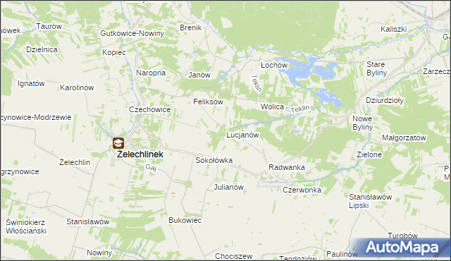 mapa Lucjanów gmina Żelechlinek, Lucjanów gmina Żelechlinek na mapie Targeo