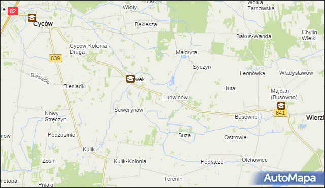 mapa Ludwinów gmina Cyców, Ludwinów gmina Cyców na mapie Targeo