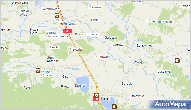 mapa Łukówiec gmina Firlej, Łukówiec gmina Firlej na mapie Targeo