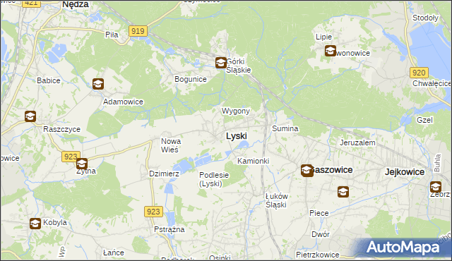 mapa Lyski powiat rybnicki, Lyski powiat rybnicki na mapie Targeo