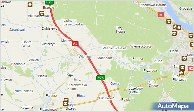 mapa Machnacz gmina Brześć Kujawski, Machnacz gmina Brześć Kujawski na mapie Targeo