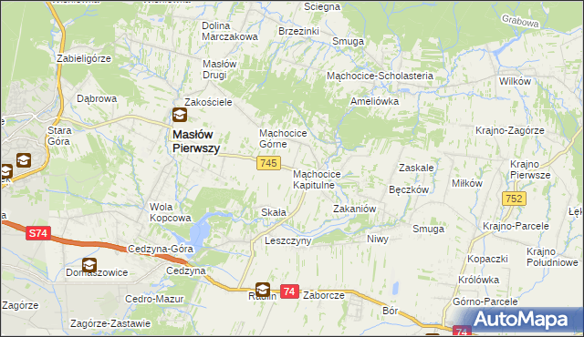 mapa Mąchocice Kapitulne, Mąchocice Kapitulne na mapie Targeo