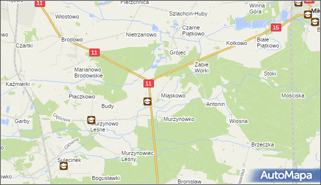 mapa Miąskowo gmina Krzykosy, Miąskowo gmina Krzykosy na mapie Targeo