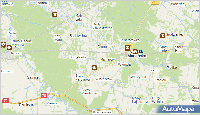 mapa Michałów gmina Puszcza Mariańska, Michałów gmina Puszcza Mariańska na mapie Targeo