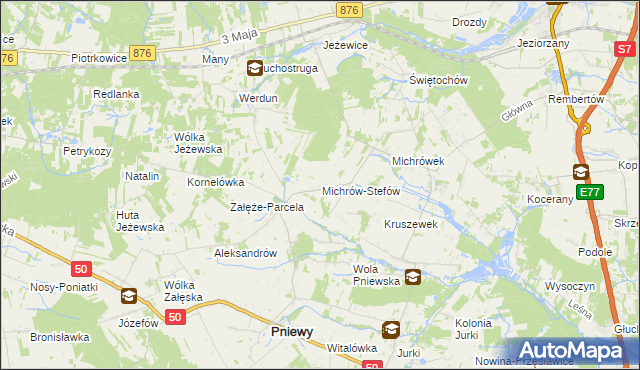 mapa Michrów-Stefów gmina Pniewy, Michrów-Stefów gmina Pniewy na mapie Targeo