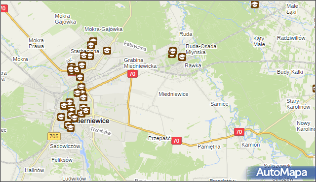 mapa Miedniewice gmina Skierniewice, Miedniewice gmina Skierniewice na mapie Targeo