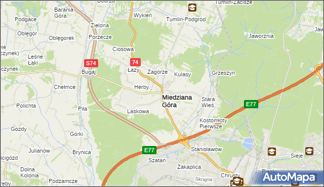 mapa Miedziana Góra powiat kielecki, Miedziana Góra powiat kielecki na mapie Targeo