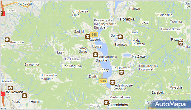 mapa Międzybrodzie Bialskie, Międzybrodzie Bialskie na mapie Targeo