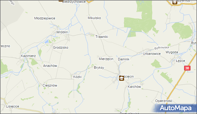 mapa Mierzęcin gmina Pawłowiczki, Mierzęcin gmina Pawłowiczki na mapie Targeo