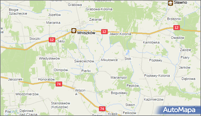 mapa Mikułowice gmina Mniszków, Mikułowice gmina Mniszków na mapie Targeo