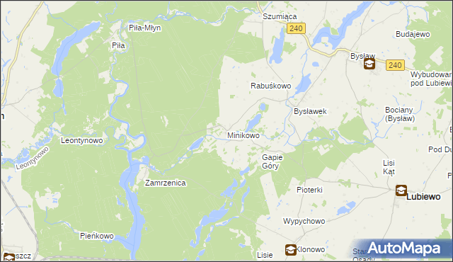 mapa Minikowo gmina Lubiewo, Minikowo gmina Lubiewo na mapie Targeo