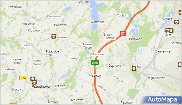 mapa Miszewko gmina Żukowo, Miszewko gmina Żukowo na mapie Targeo