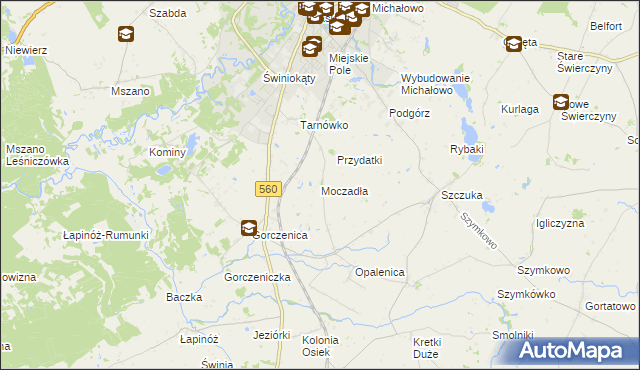 mapa Moczadła gmina Brodnica, Moczadła gmina Brodnica na mapie Targeo