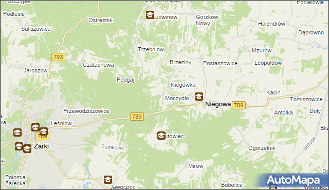 mapa Moczydło gmina Niegowa, Moczydło gmina Niegowa na mapie Targeo