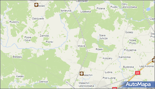 mapa Mokre gmina Czersk, Mokre gmina Czersk na mapie Targeo