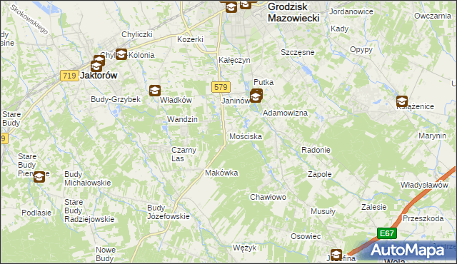 mapa Mościska gmina Grodzisk Mazowiecki, Mościska gmina Grodzisk Mazowiecki na mapie Targeo