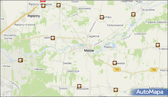 mapa Mstów powiat częstochowski, Mstów powiat częstochowski na mapie Targeo
