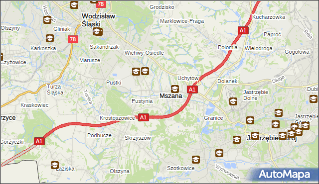 mapa Mszana powiat wodzisławski, Mszana powiat wodzisławski na mapie Targeo