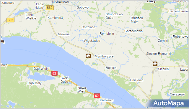 mapa Myśliborzyce gmina Brudzeń Duży, Myśliborzyce gmina Brudzeń Duży na mapie Targeo
