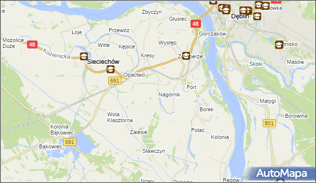 mapa Nagórnik gmina Sieciechów, Nagórnik gmina Sieciechów na mapie Targeo