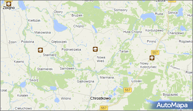 mapa Nowa Wieś gmina Chrostkowo, Nowa Wieś gmina Chrostkowo na mapie Targeo