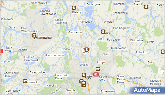 mapa Nowa Wieś gmina Kęty, Nowa Wieś gmina Kęty na mapie Targeo