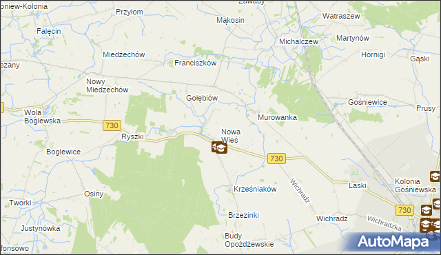 mapa Nowa Wieś gmina Warka, Nowa Wieś gmina Warka na mapie Targeo