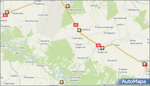 mapa Nowe Gajęcice, Nowe Gajęcice na mapie Targeo