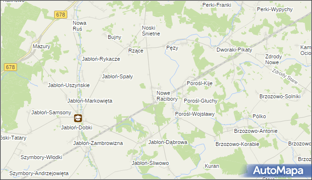 mapa Nowe Racibory gmina Sokoły, Nowe Racibory gmina Sokoły na mapie Targeo