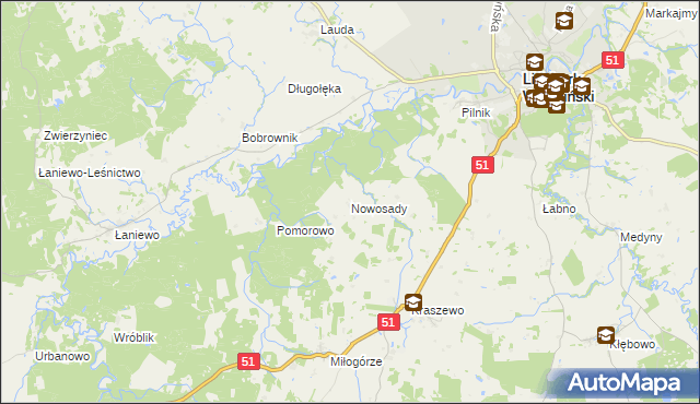 mapa Nowosady gmina Lidzbark Warmiński, Nowosady gmina Lidzbark Warmiński na mapie Targeo