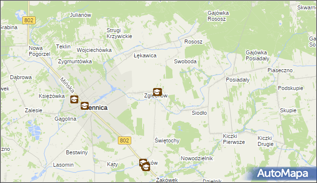 mapa Nowy Zglechów, Nowy Zglechów na mapie Targeo