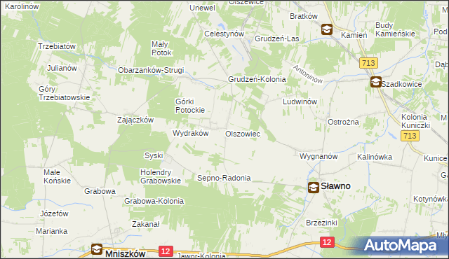 mapa Olszowiec gmina Sławno, Olszowiec gmina Sławno na mapie Targeo