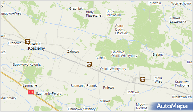 mapa Osiek gmina Zawidz, Osiek gmina Zawidz na mapie Targeo