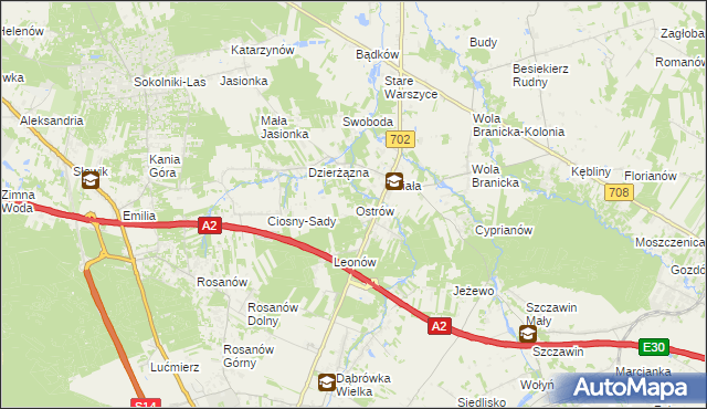mapa Ostrów gmina Zgierz, Ostrów gmina Zgierz na mapie Targeo