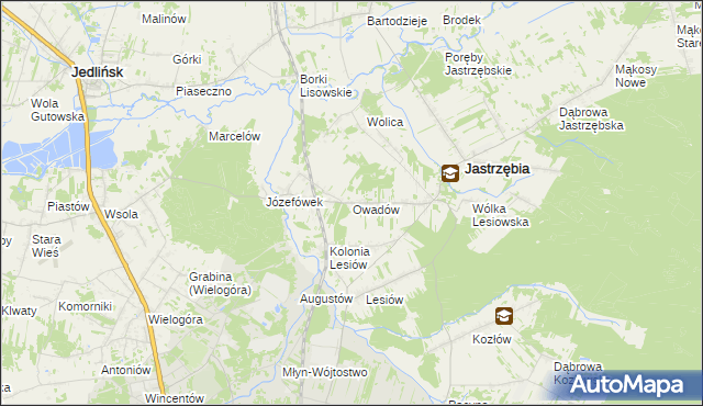 mapa Owadów gmina Jastrzębia, Owadów gmina Jastrzębia na mapie Targeo