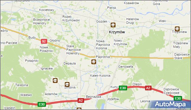 mapa Paprotnia gmina Krzymów, Paprotnia gmina Krzymów na mapie Targeo