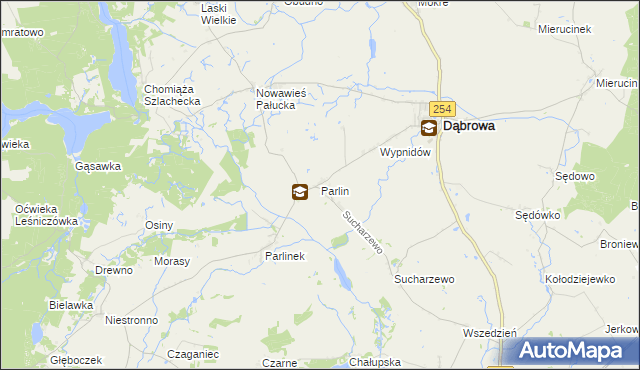 mapa Parlin gmina Dąbrowa, Parlin gmina Dąbrowa na mapie Targeo