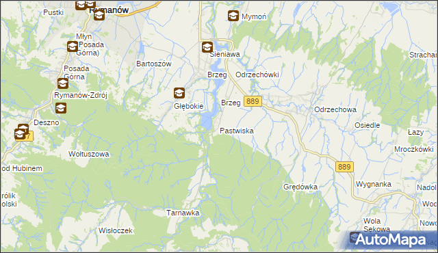 mapa Pastwiska gmina Zarszyn, Pastwiska gmina Zarszyn na mapie Targeo